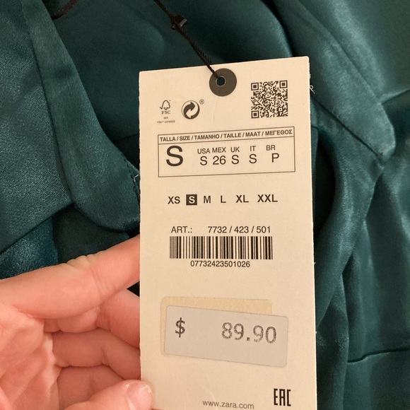 Zara NWT long sleeve silk green wrap dress - Picture 10 of 10